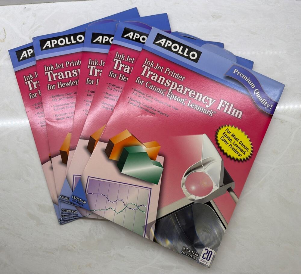 Apollo Color Inkjet QuickDry Transparency Film Removable Stripe Letter Clear